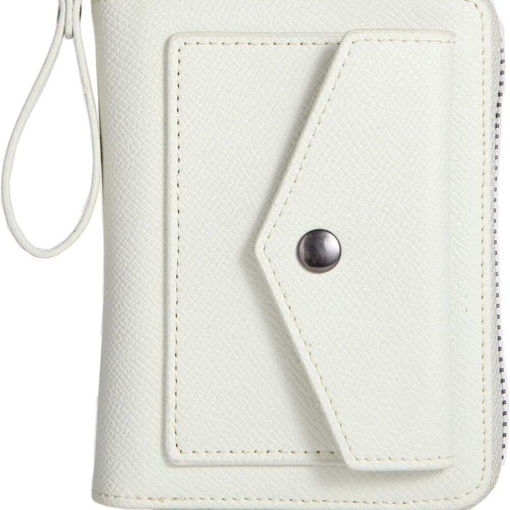 Leather RFID Wallet Small Bifold Zipper Wallet With ID Window Wristlet Coin Pock